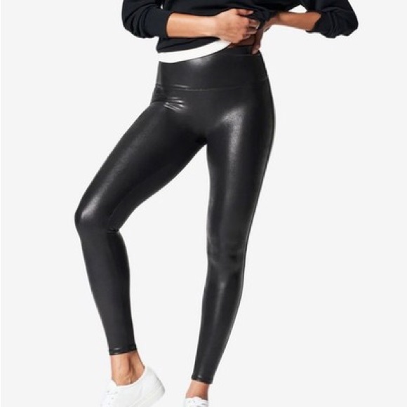 Spanz Faux Leather Black Leggings Size X-Large NWT - Picture 1 of 11